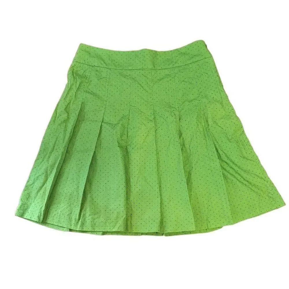 J Crew Dotted Green Pleated Skirt Women's Size 2